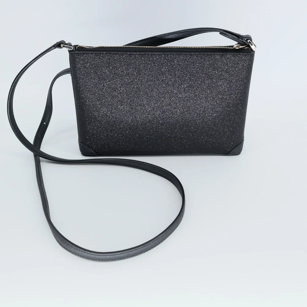Kate Spade‎ New York Black Glitter Saffiano Leather Crossbody Bag Gold Logo